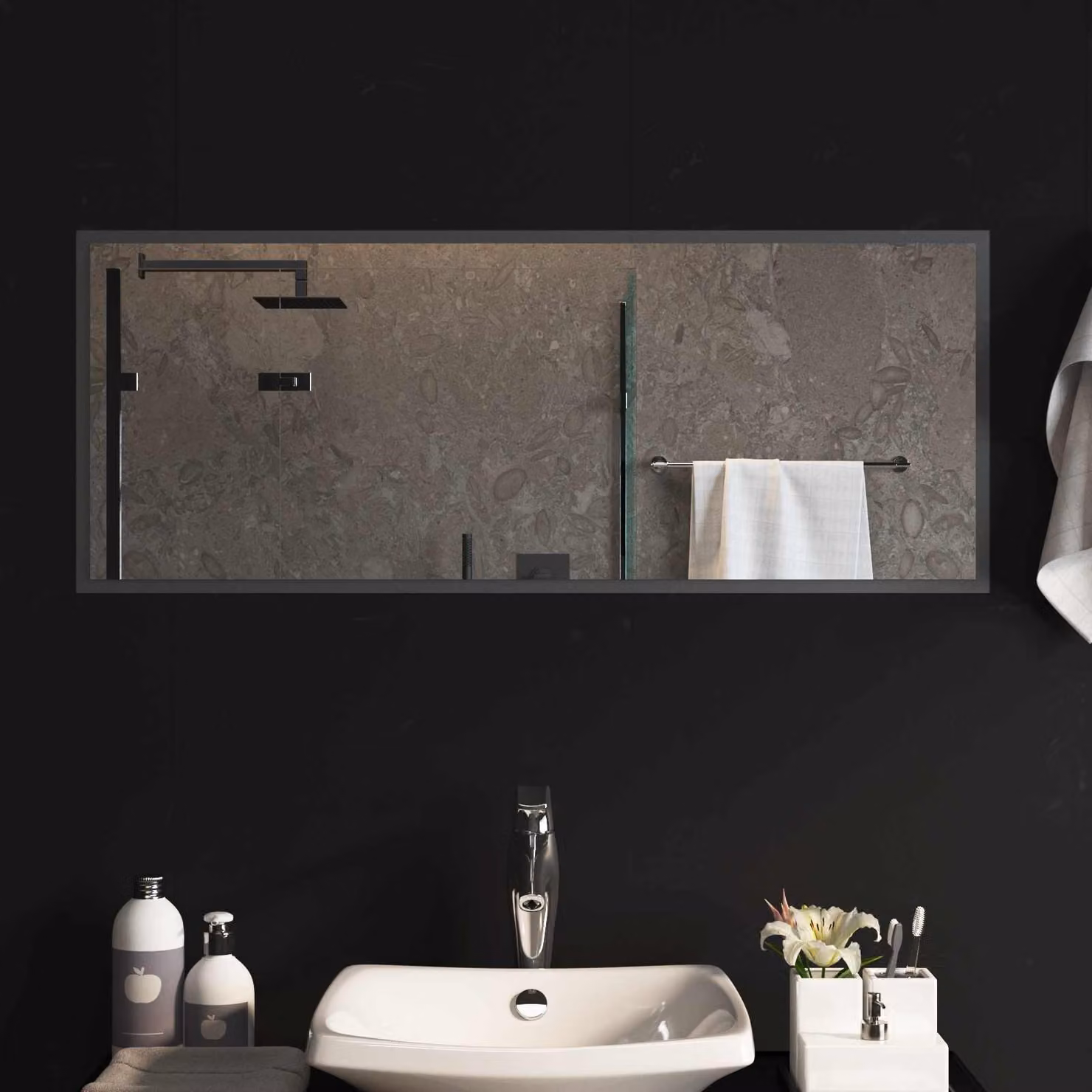 Specchio da bagno moderno con LED vidaXL in vetro temperato, L: 100 cm, P: 40 cm