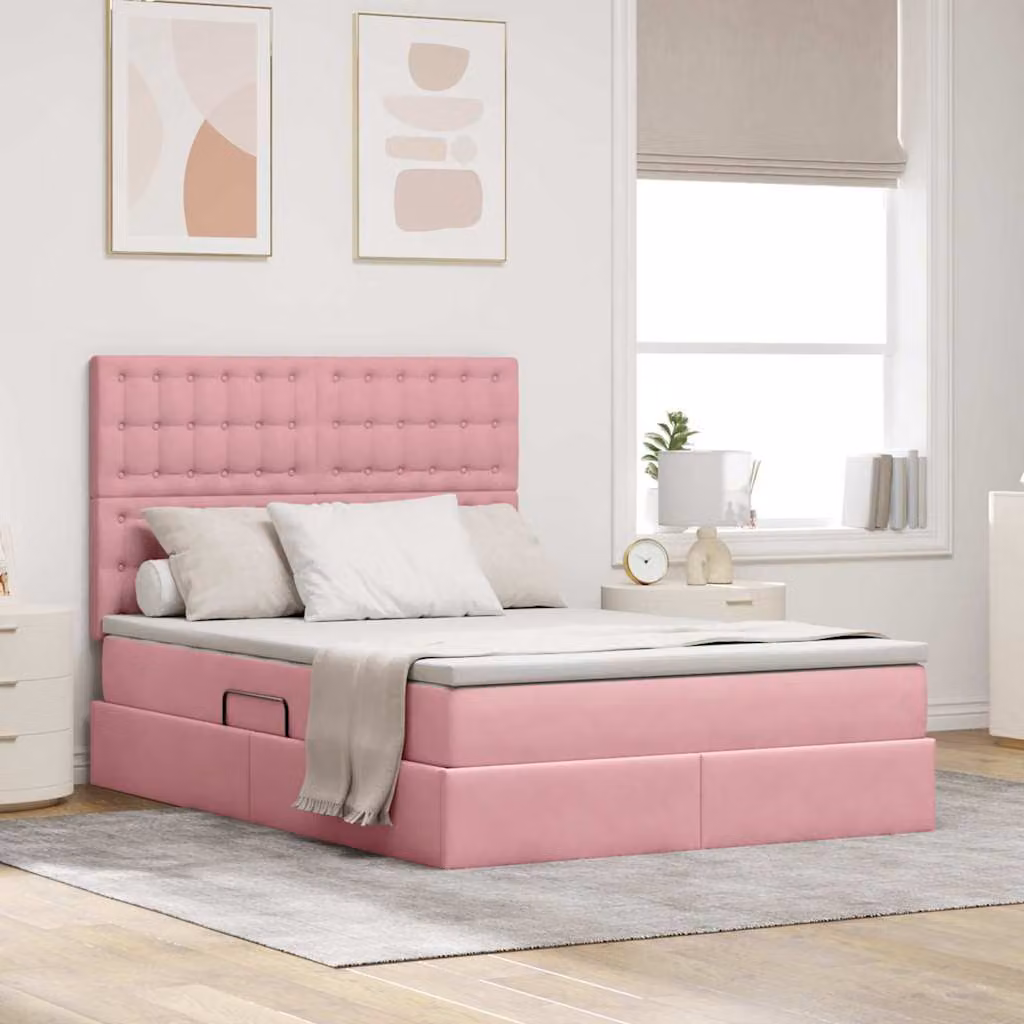 Letto con contenitore e materasso vidaXL in velluto rosa L/P/H: 204 x 140 x 88 cm – 1