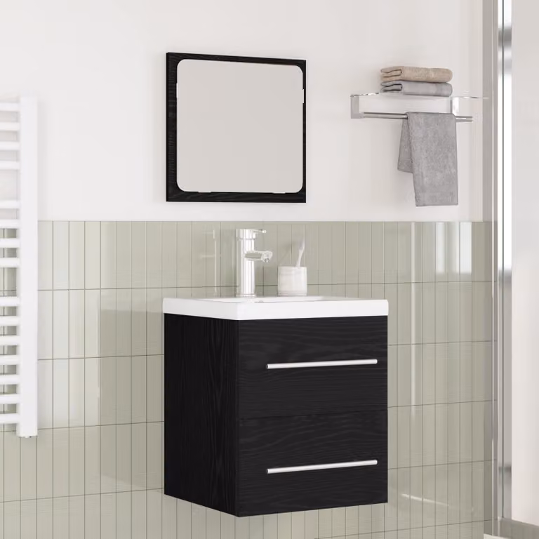Set di mobili per il bagno vidaXL composto da mobile lavabo e armadietto con specchio in rovere e nero