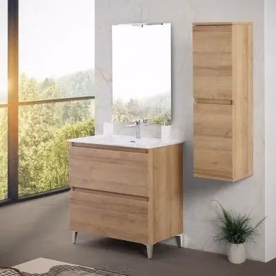 Mobile bagno a terra 80 cm rovere africa con cassetti soft-close Kleo