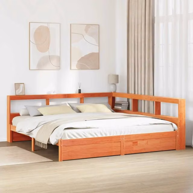 Letto Libreria Tinta unita 2 pz Marrone cerato 200 x 200 cm 3422738