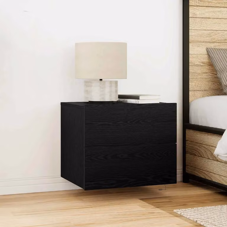 vidaXL Armadio da Notte Moderno in MDF con Illuminazione Integrata, Rovere e Nero, L 50 cm x P 39 cm x H 41 cm
