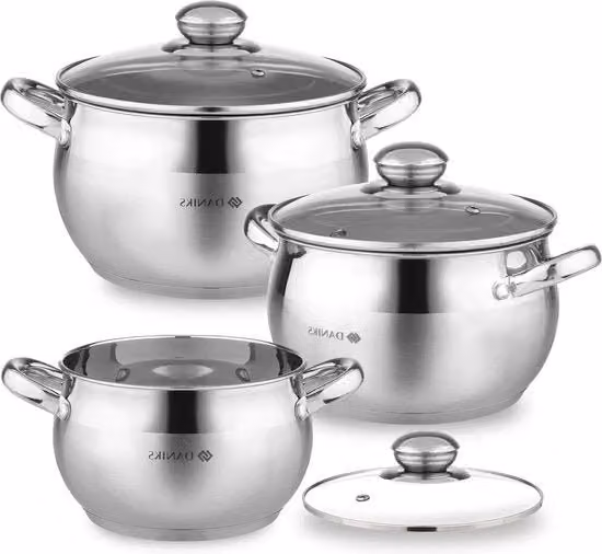 Set di pentole in acciaio inossidabile - Pentole ad induzione con coperchio in vetro - Pentole da cucina classiche con indicazione del livello di liquido interno - Set di pentole