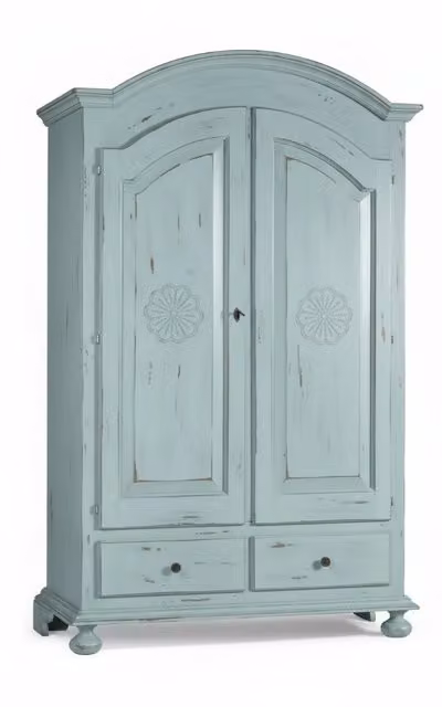 Armadio a 2 ante in stile shabby chic Mobili 2G in legno azzurro L: 125 cm, P: 61 cm, H: 200 cm