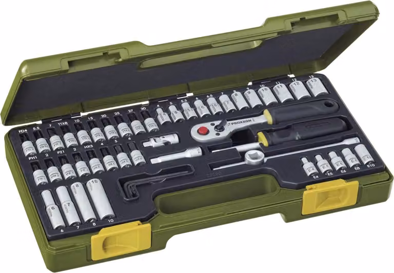 Proxxon Steckschlüsselsatz, Feinmechaniker-Satz mit 1/4"-Umschaltratsche