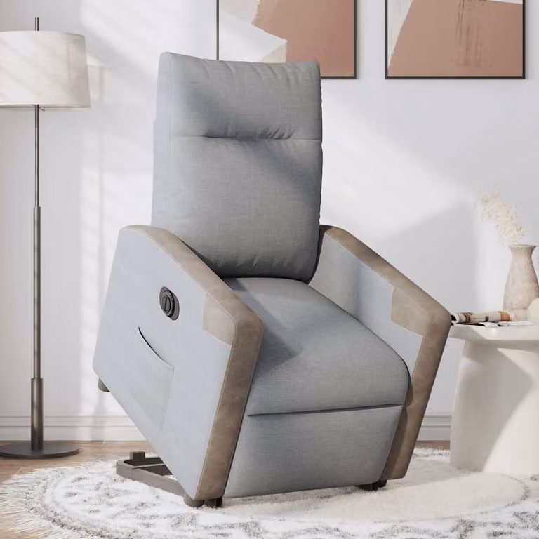 vidaXL Poltrona Reclinante Alzapersona Elettrica Grigio Chiaro Tessuto
