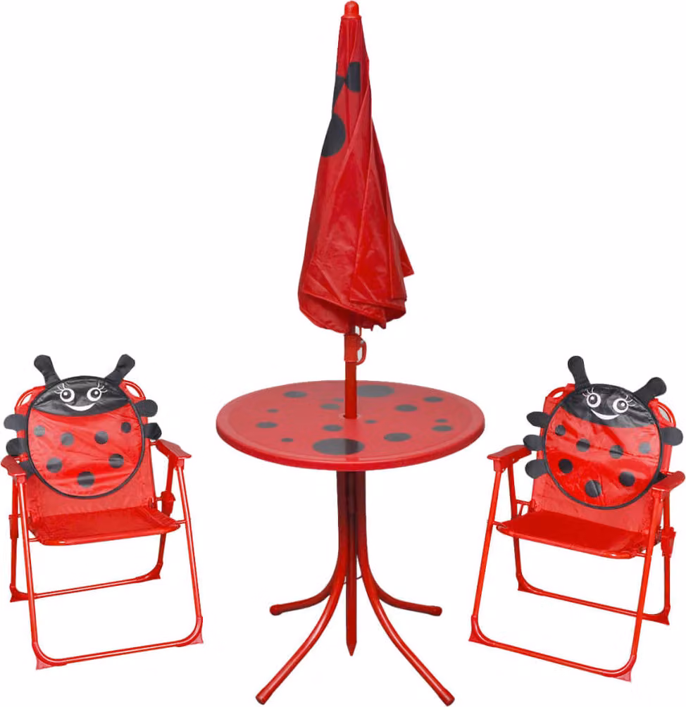 set bistrot da giardino per bambini da 3 pezzi con ombrellone rosso