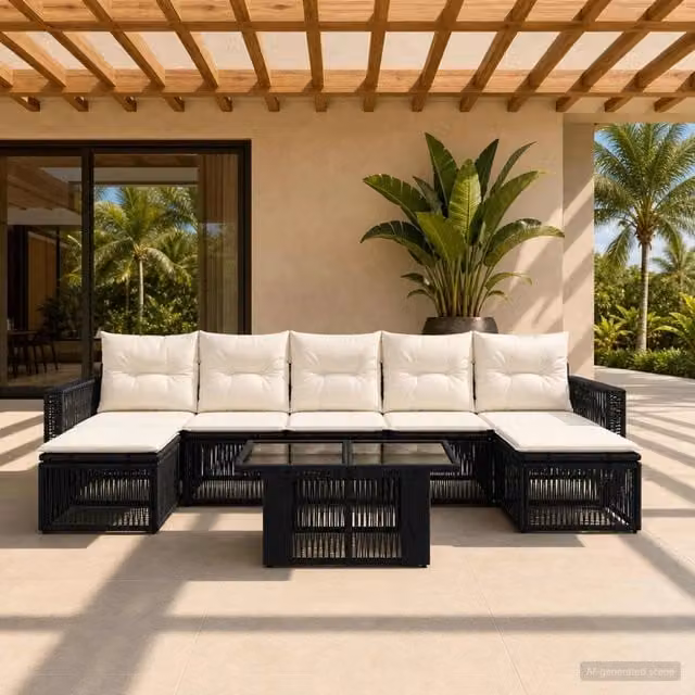 Set Divano da Giardino 8 pz Nero e Bianco Crema polyrattan 3436831