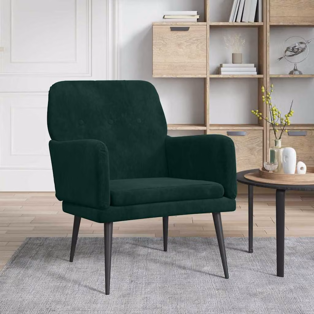Poltrona relax moderna vidaXL in velluto verde con braccioli e struttura in metallo L/P/H: 62 x 79 x 79 cm