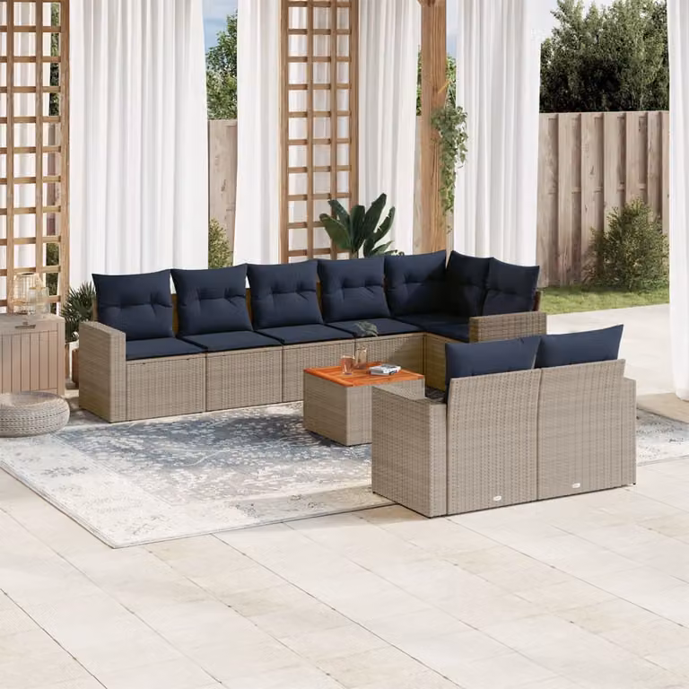 Maison Exclusive - Set Divani da Giardino 9 pz con Cuscini Grigio in Polyrattan