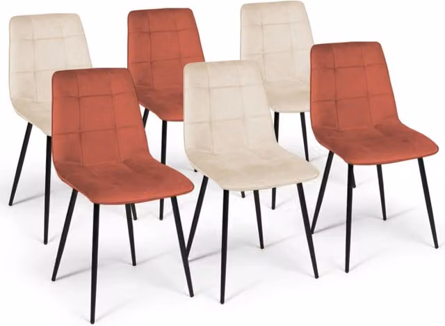 Set di 6 sedie MILA IDMarket in velluto color terracotta e beige con struttura in metallo per sala da pranzo e cucina – 1