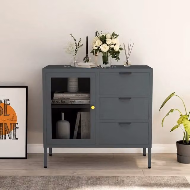 Credenza a parete vidaXL in metallo e vetro color antracite L: 75 cm, P: 35 cm, H: 70 cm
