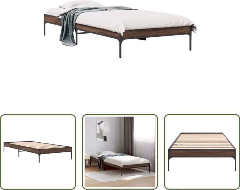 The Living Store Struttura letto in rovere marrone 75x190 cm Materiale a base di legno Metallo