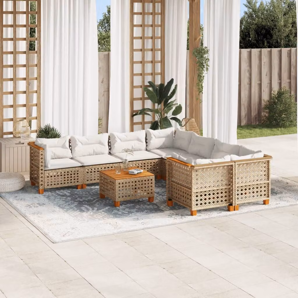 Maison Exclusive - Set da giardino 9 pezzi con cuscini in polyrattan beige