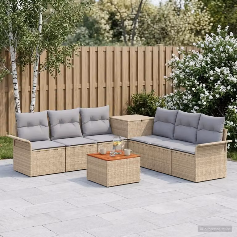 vidaXL Set di divani da giardino 8 pz con cuscini Beige e Grigio