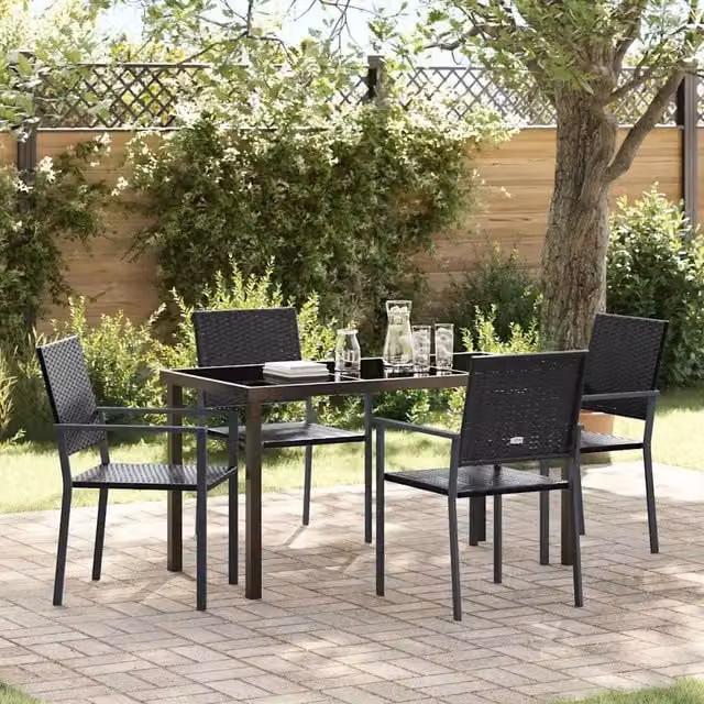 Set da Pranzo per Giardino 5 pz Nero Rattan in PE 3379081