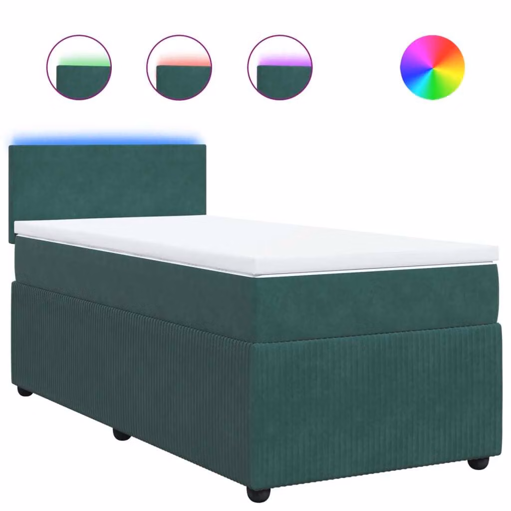 Giroletto a Molle con Materasso Verde Scuro 90x190 cm Velluto