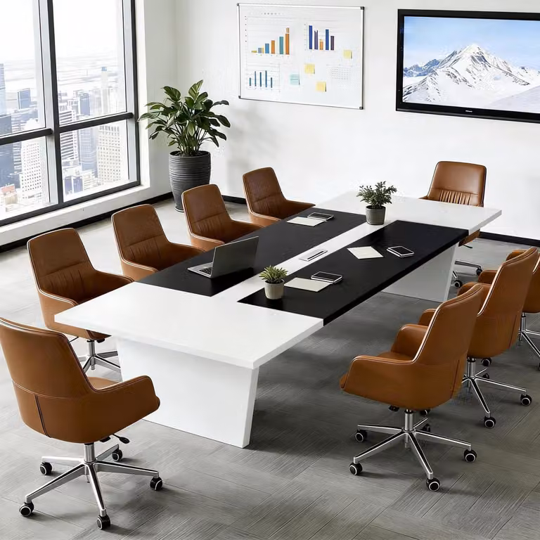 Tavolo da conferenza, dimensioni 240x120x74 cm, colore nero e bianco, piano del tavolo spesso 2,5 cm