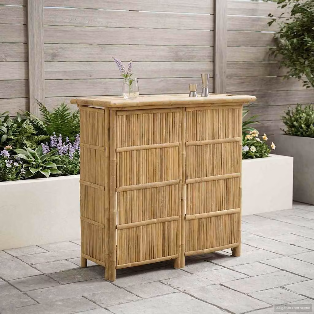 vidaXL Tavolo da bar da esterno in bambù naturale, L 115 x P 55 x H 105 cm