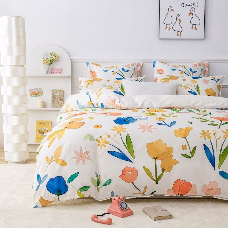 Set di lenzuola matrimoniali con motivo floreale romantico, 135 x 200 cm