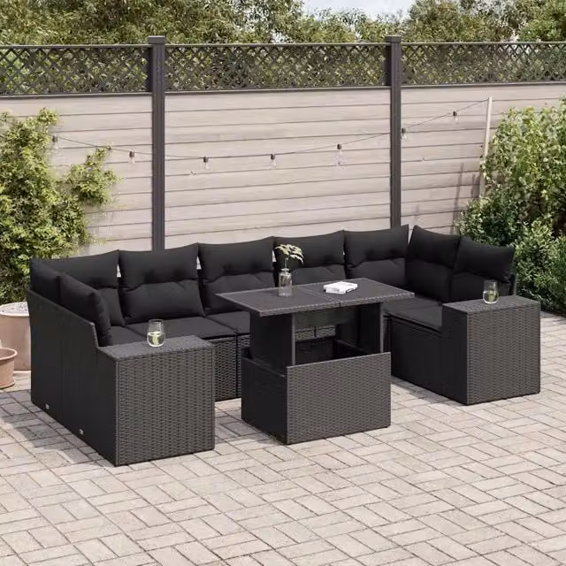 Set Divani da Giardino con Cuscini 8 pz Nero in Polyrattan 3326756