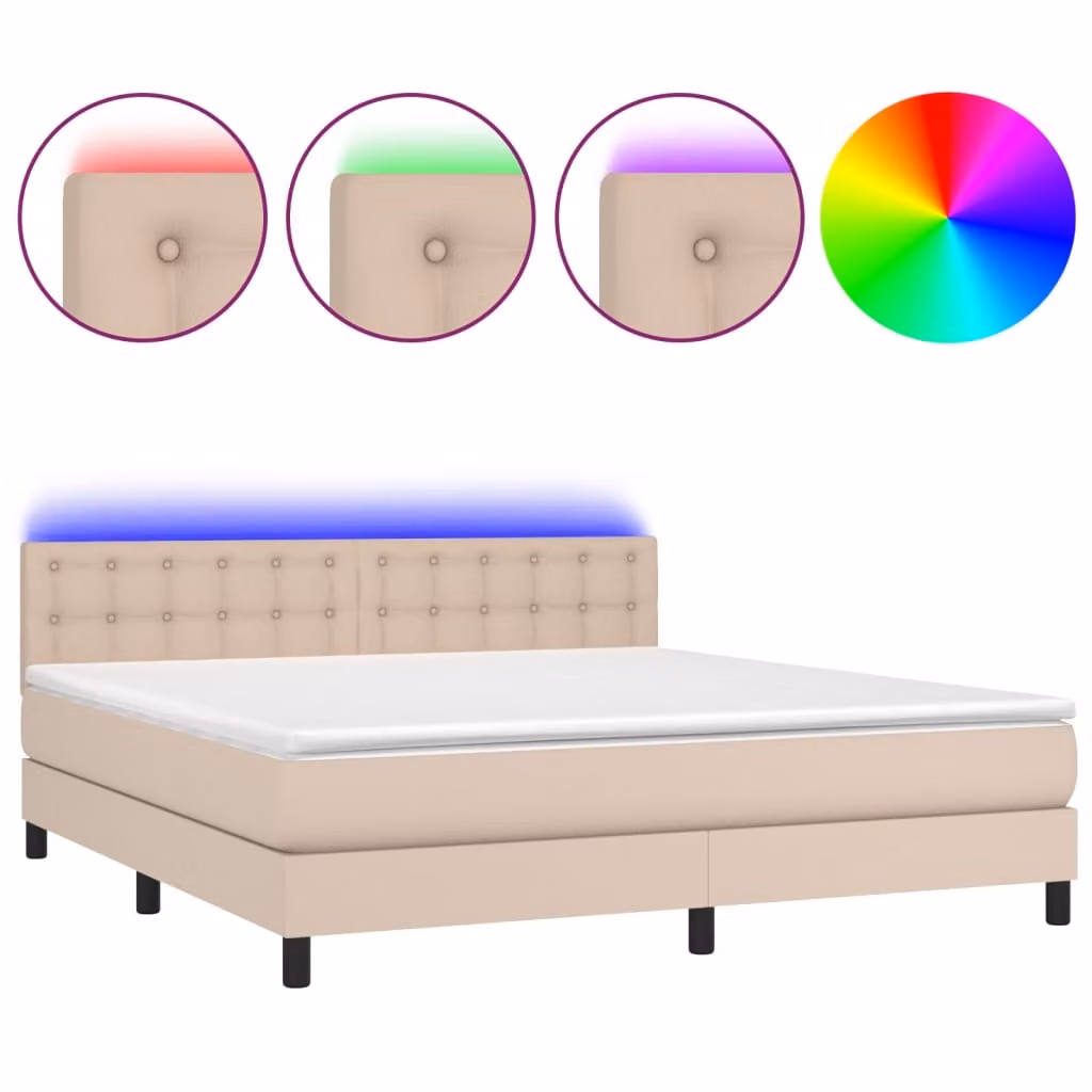 Giroletto Molle Materasso e LED Cappuccino 160x200cm Pelle finta