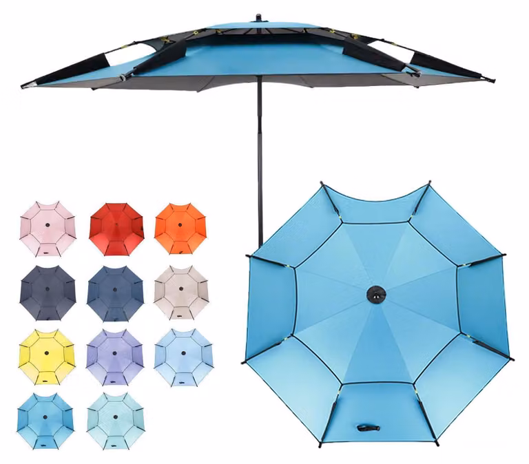 Ombrellone da spiaggia, 220 cm, blu, resistente al vento, protezione UV 50+
