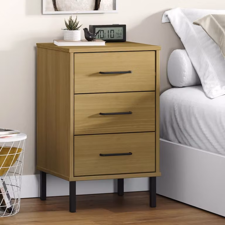 Comodino vidaXL OSLO in legno di pino massello e metallo, colore marrone, stile industriale