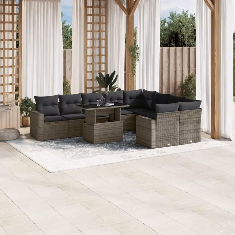 Maison Exclusive - Set Divano da Giardino 10 pz con Cuscini Grigio in Polyrattan