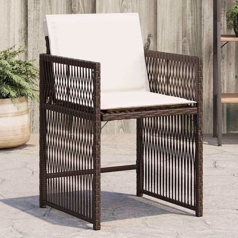 Set di 4 sedie da giardino vidaXL in polyrattan marrone con cuscini e braccioli