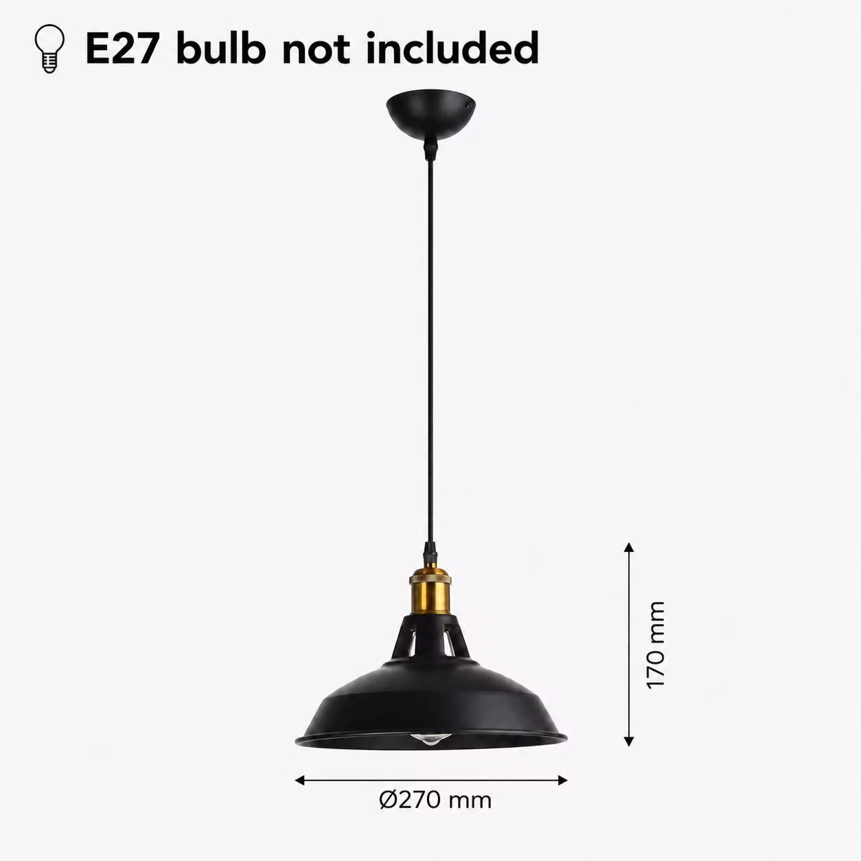 Lampada a sospensione retrò in stile industriale, vintage, in metallo nero, E27, ideale per sala da pranzo, ristorante e soggiorno