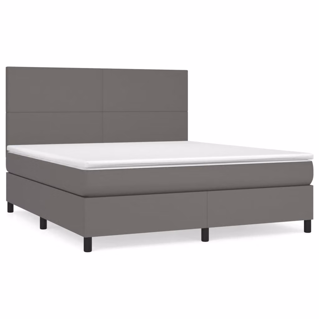 Giroletto a Molle con Materasso Grigio 160x200 cm in Pelle finta
