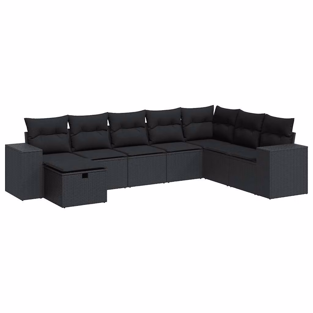 Set Divani da Giardino con Cuscini 8 pz Nero in Polyrattan