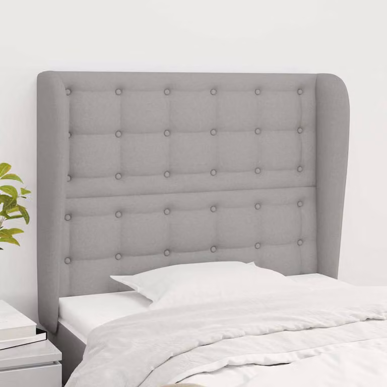 Testiera ad orecchio vidaXL in tessuto grigio chiaro con struttura in legno e pannello imbottito L: 93 cm, P: 23 cm, H: 118-128 cm