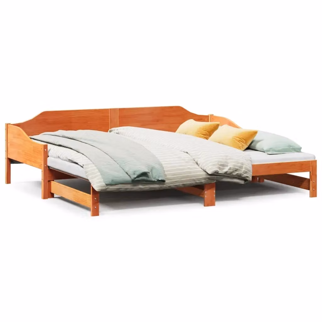 vidaXL Divano Letto con Rotelle in Legno di Pino Marrone Cera L: 190 cm, P: 90 cm – 2