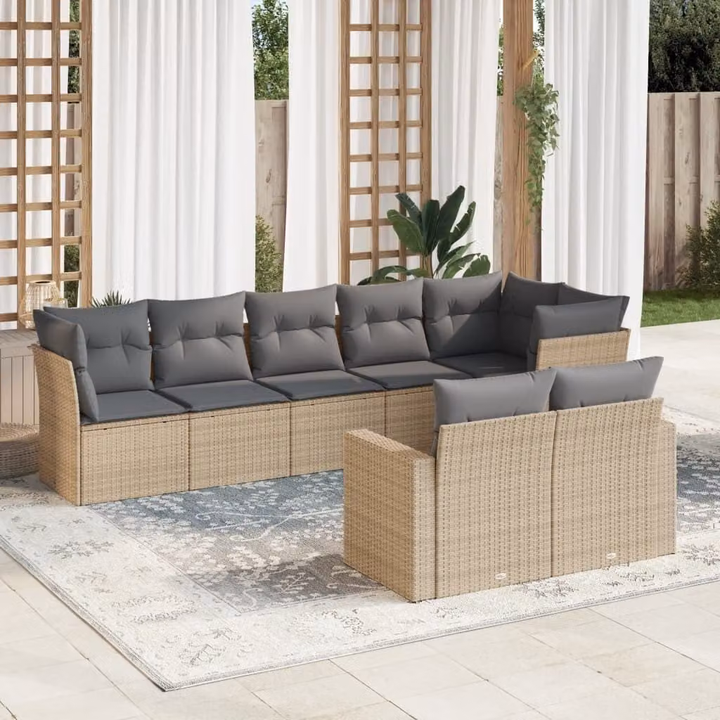 Maison Exclusive - Set Divano da Giardino 8 pz con Cuscini Beige in Polyrattan