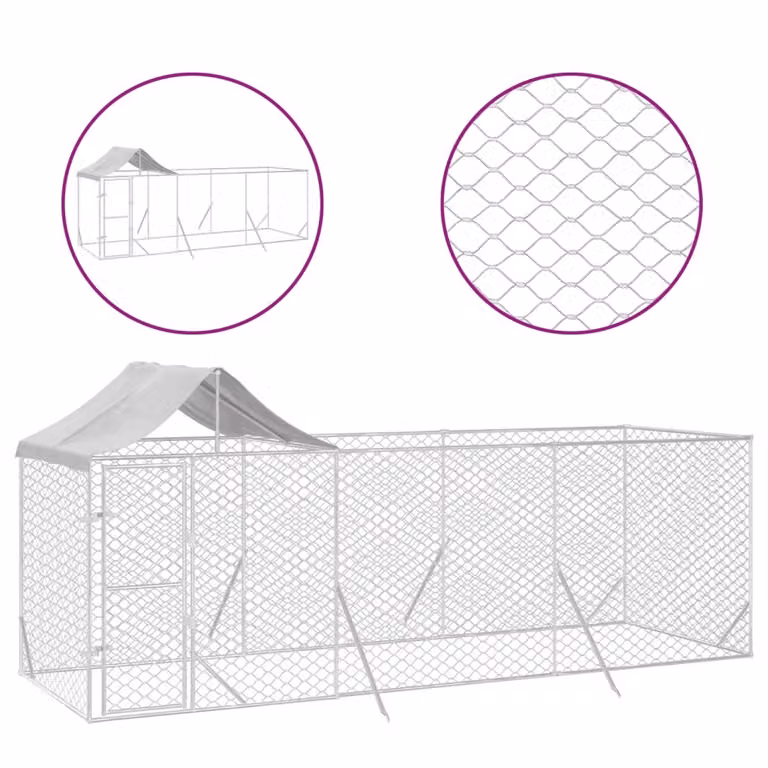 Cuccia Cani da Esterno Tetto Argento 6x2x2,5 m Acciaio Zincato