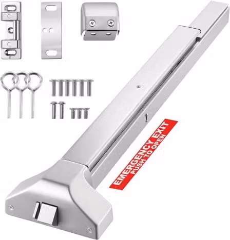 Dispositivo con Barra di Spinta Antipanico Commerciale VEVOR in Acciaio Inox Color Argento per Porte di Emergenza in Legno o Metallo, con Doppio Chiavistello di Bloccaggio, L: 78,8 cm