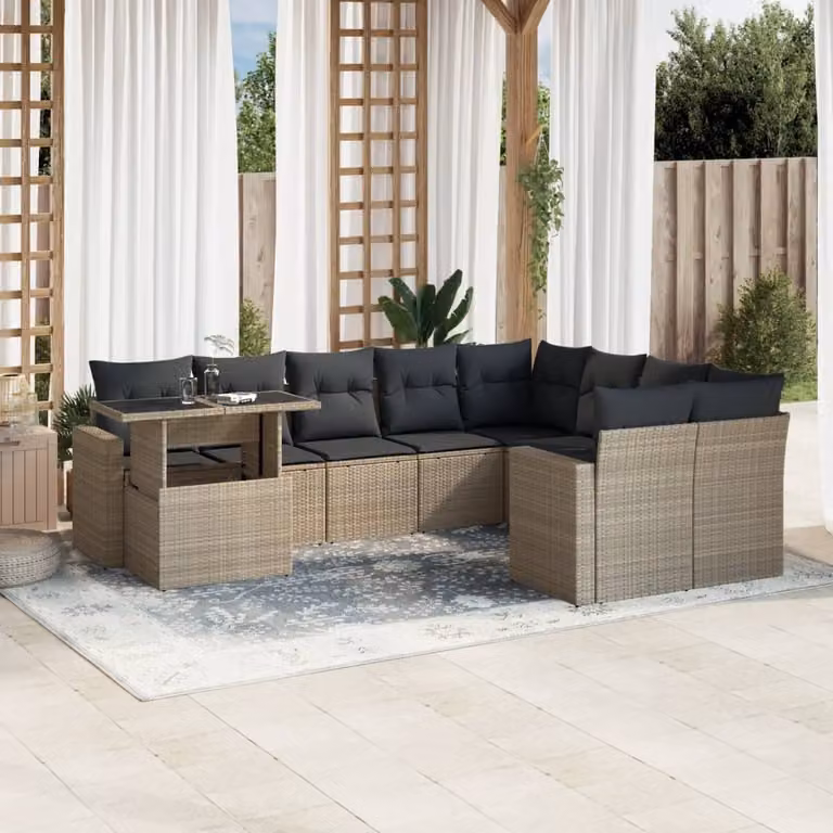 Maison Exclusive - Set Divano Giardino 10 pz con Cuscini Grigio Chiaro Polyrattan