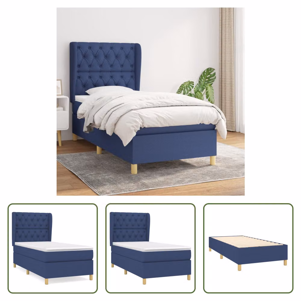 The Living Store Letto a molle con materasso Blu 80x200 cm in tessuto