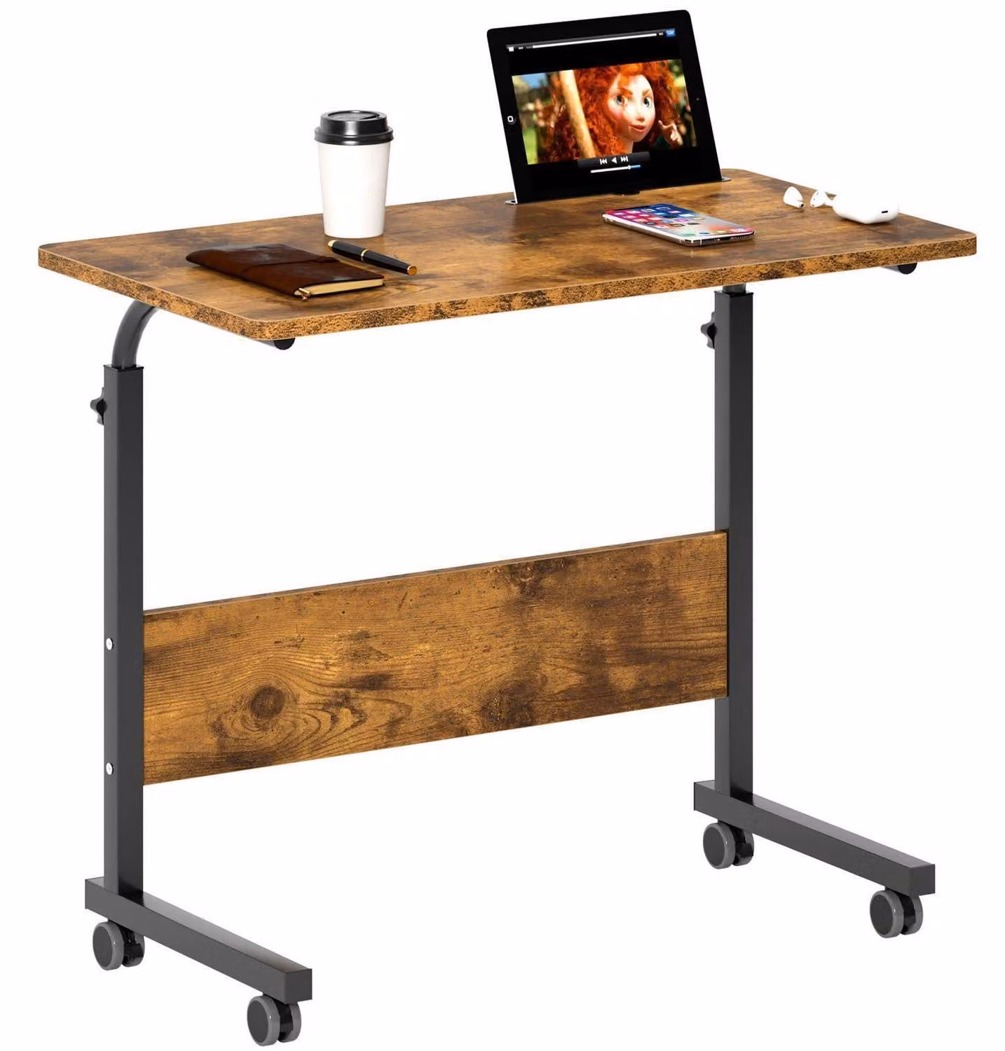 Scrivania regolabile in altezza con rotelle, dimensioni 80x40 cm, stile vintage