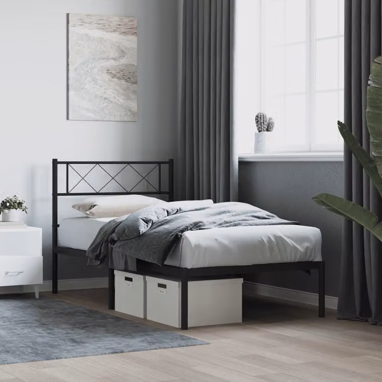 vidaXL Giroletto con Testiera in Metallo Nero L: 196 cm, P: 79,5 cm, H: 90 cm