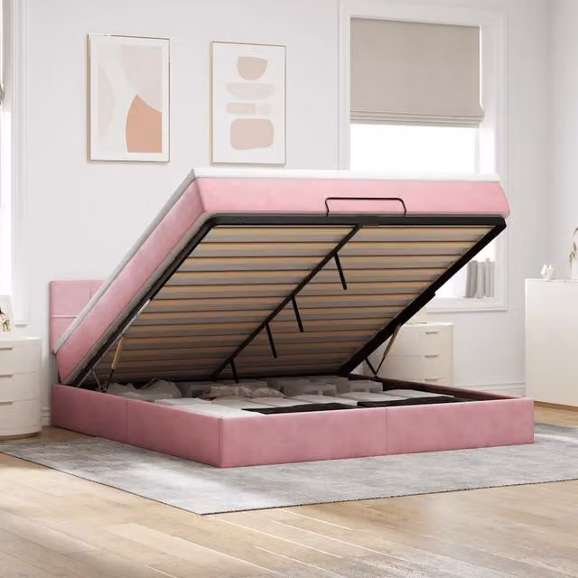 Pouf Letto con Materasso vidaXL in Velluto Rosa e Bianco con LED e Porta USB L/P/H: 180 x 200 x 88 cm – 1