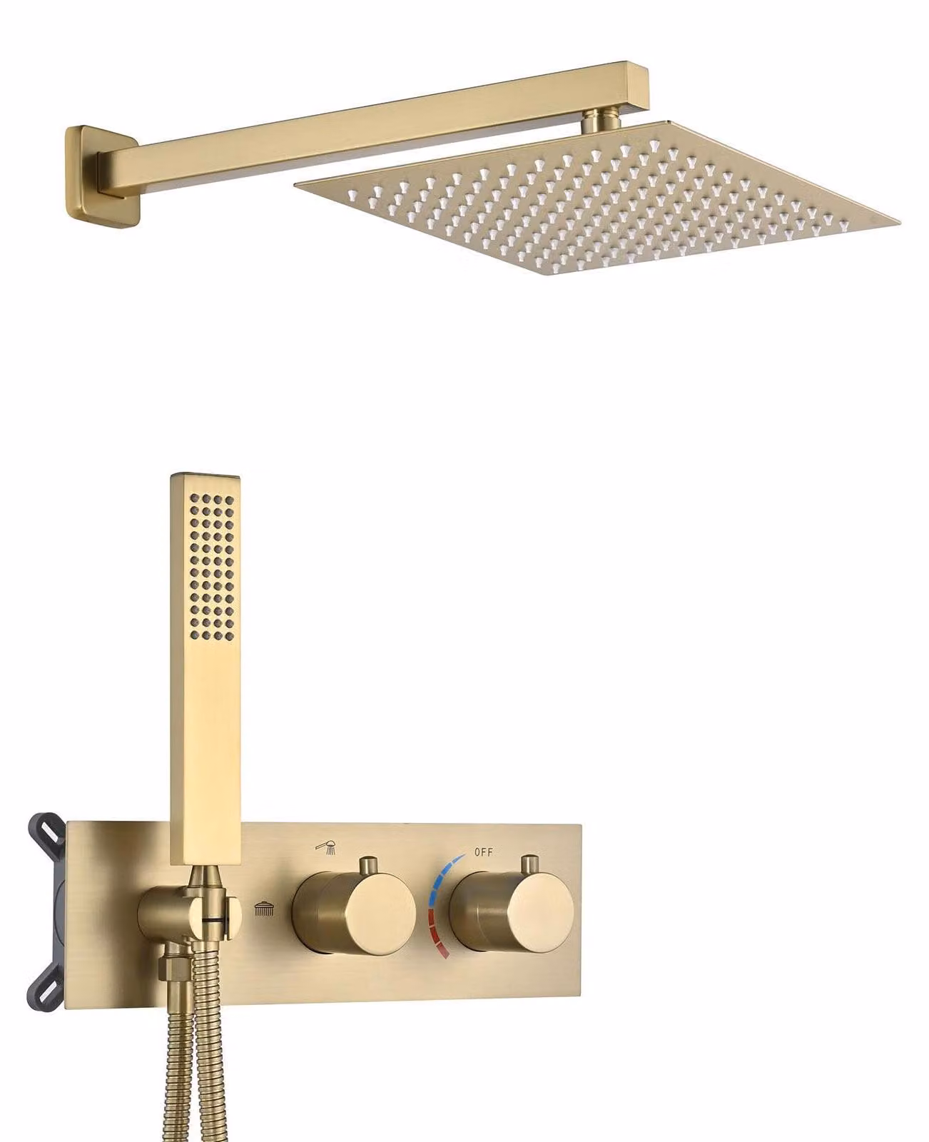 Sistema doccia da parete, 2 funzioni, doccia a pioggia, 10/12 pollici, colore oro, materiale: ottone