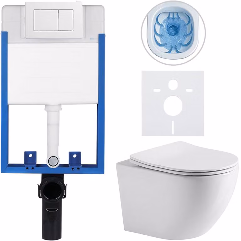 CERANO - Set completo per WC da incasso Lite/Verde - bianco lucido - pulsante per WC Classic, bianco - da incasso - 49x36 cm