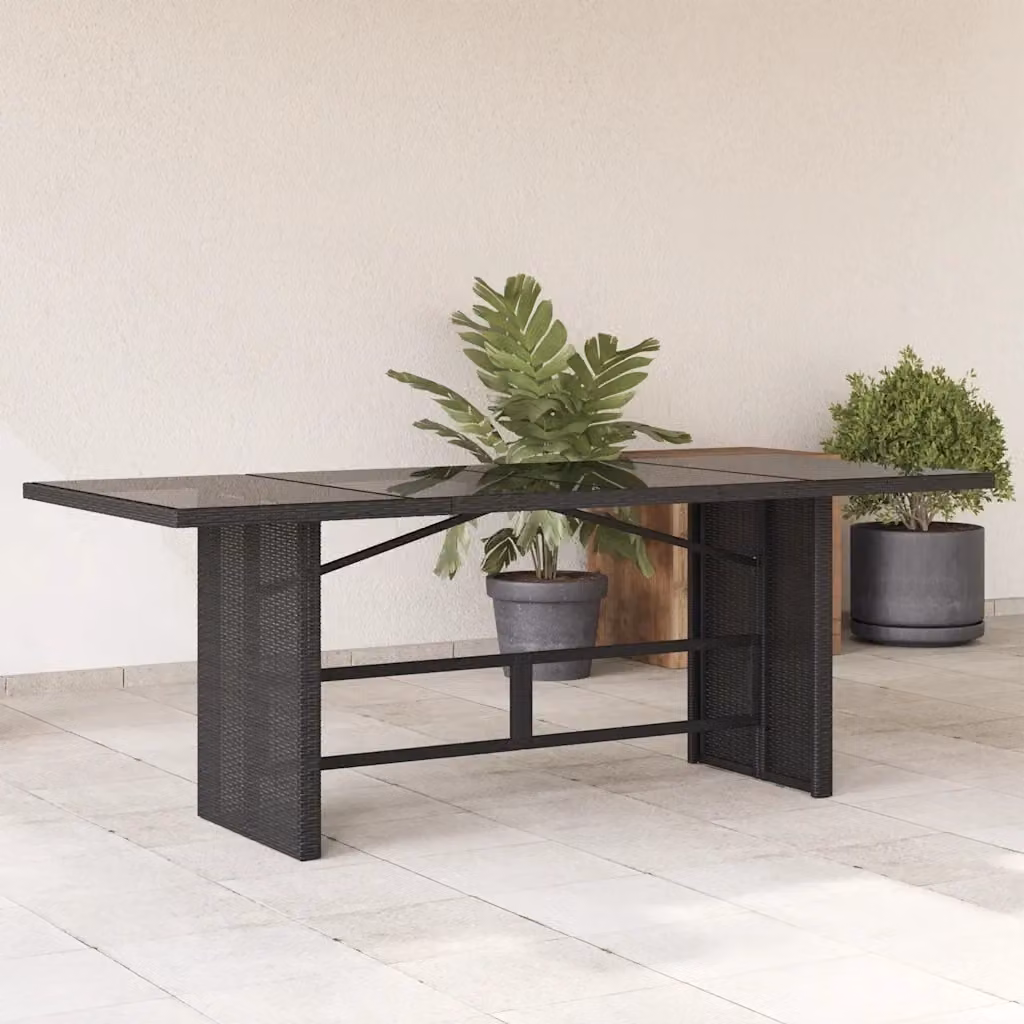 Tavolo da giardino rettangolare in polyrattan con piano in vetro nero L: 190 cm, P: 80 cm, H: 74 cm – 2