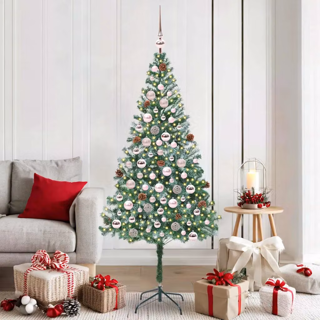Albero di Natale artificiale moderno vidaXL verde con luci LED bianco caldo in PVC e metallo, Altezza: 180 cm