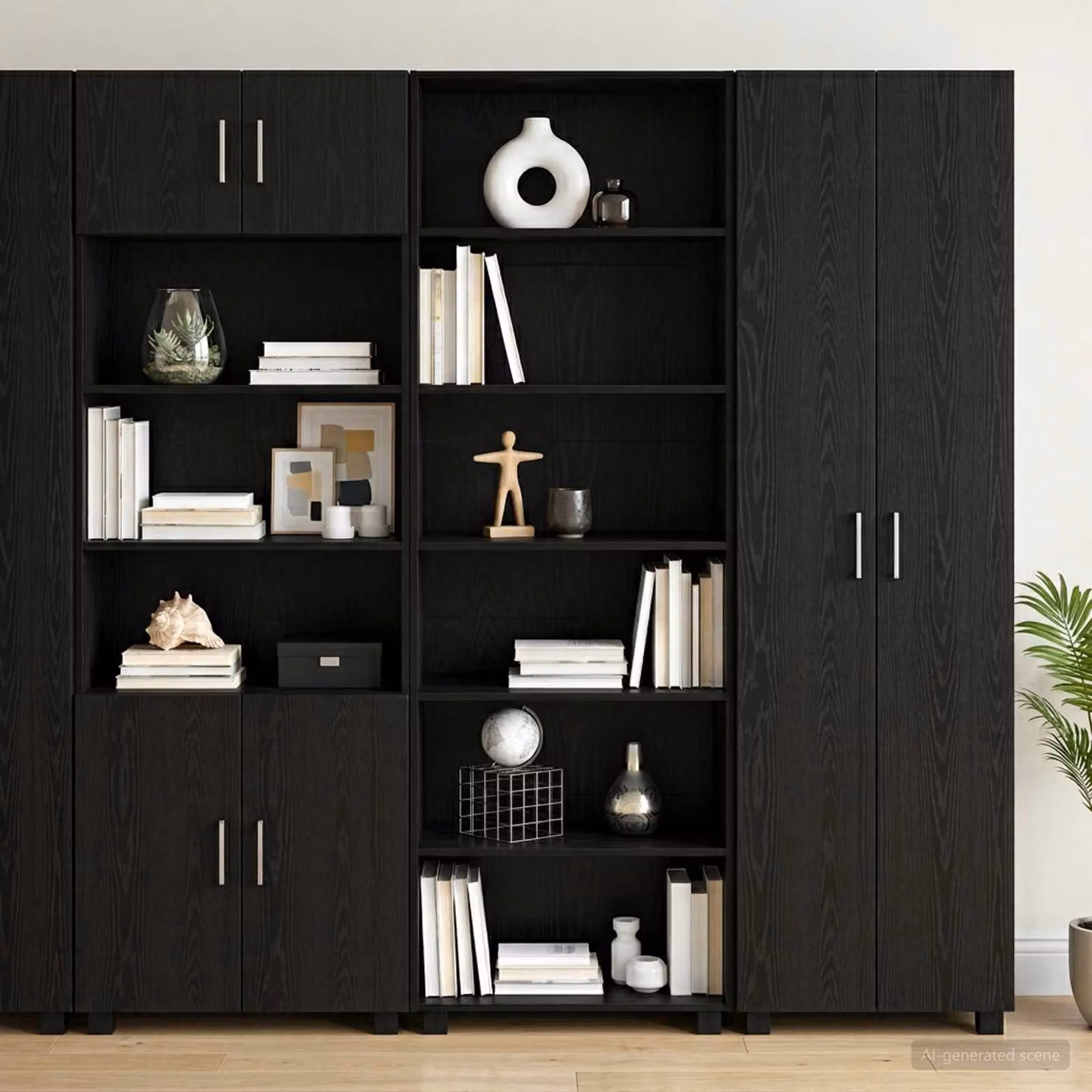 Credenza moderna vidaXL in legno nero con ripiani interni e ante a battente L/P/H: 70 x 41 x 185 cm
