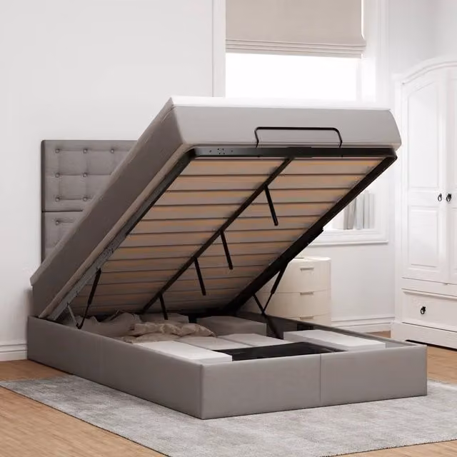 Letto con contenitore a sollevamento vidaXL in tessuto beige e grigio L: 120 cm, P: 200 cm, H: 28 cm