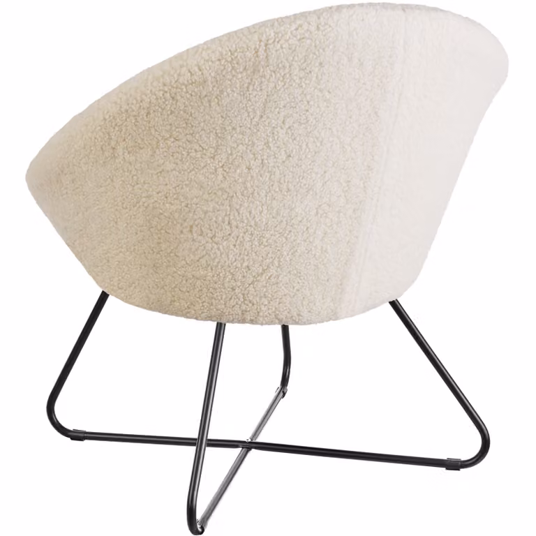 Poltrona cocktail Centera tectake imbottita rotonda in bouclé bianco avorio